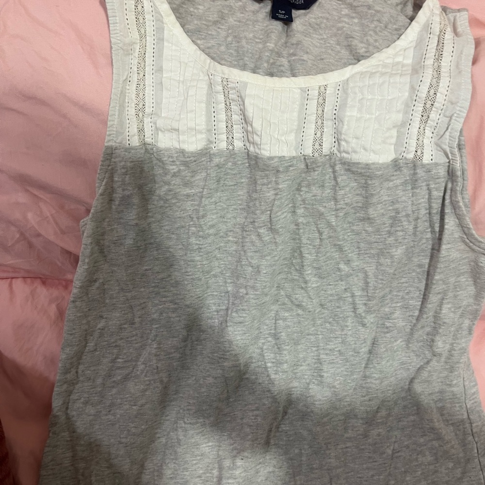 Tommy Hilfiger Gray and White Tank Top